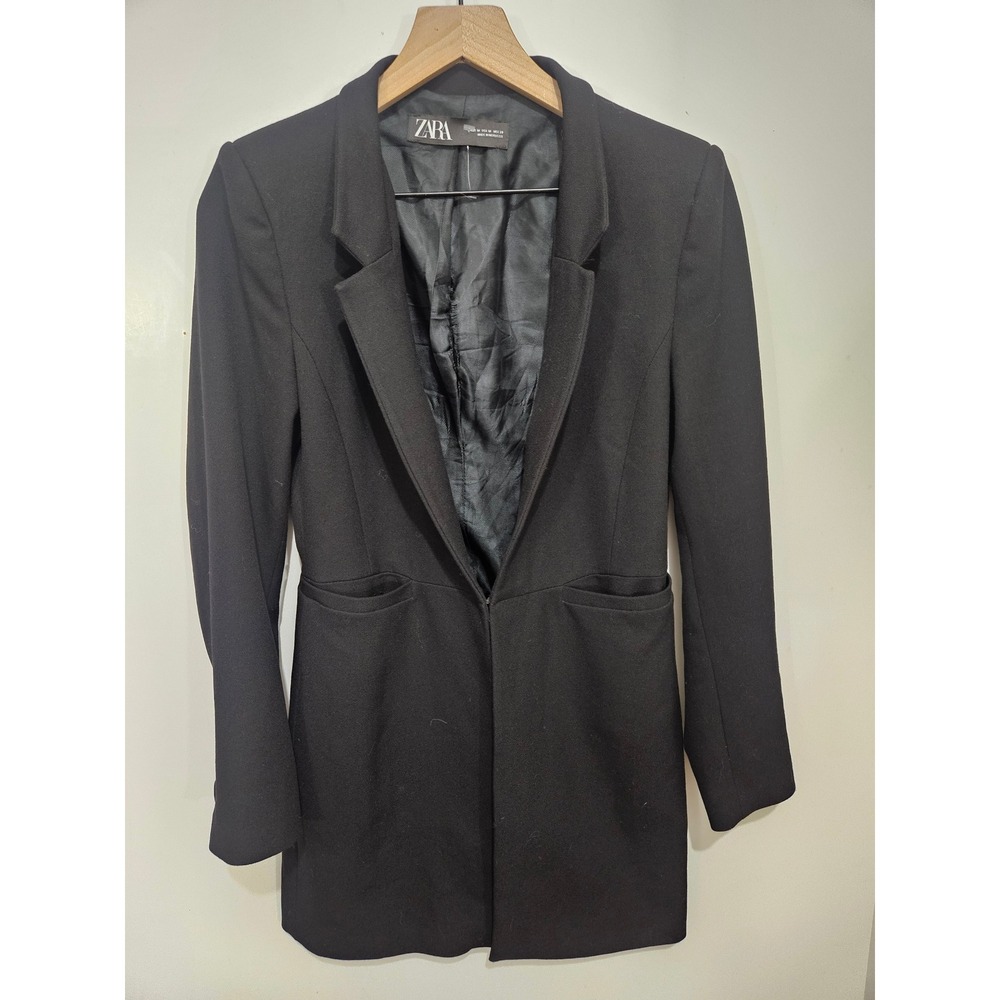 Zara Black Longline Blazer M Tailored Single Button Fitted Quiet Luxury Career